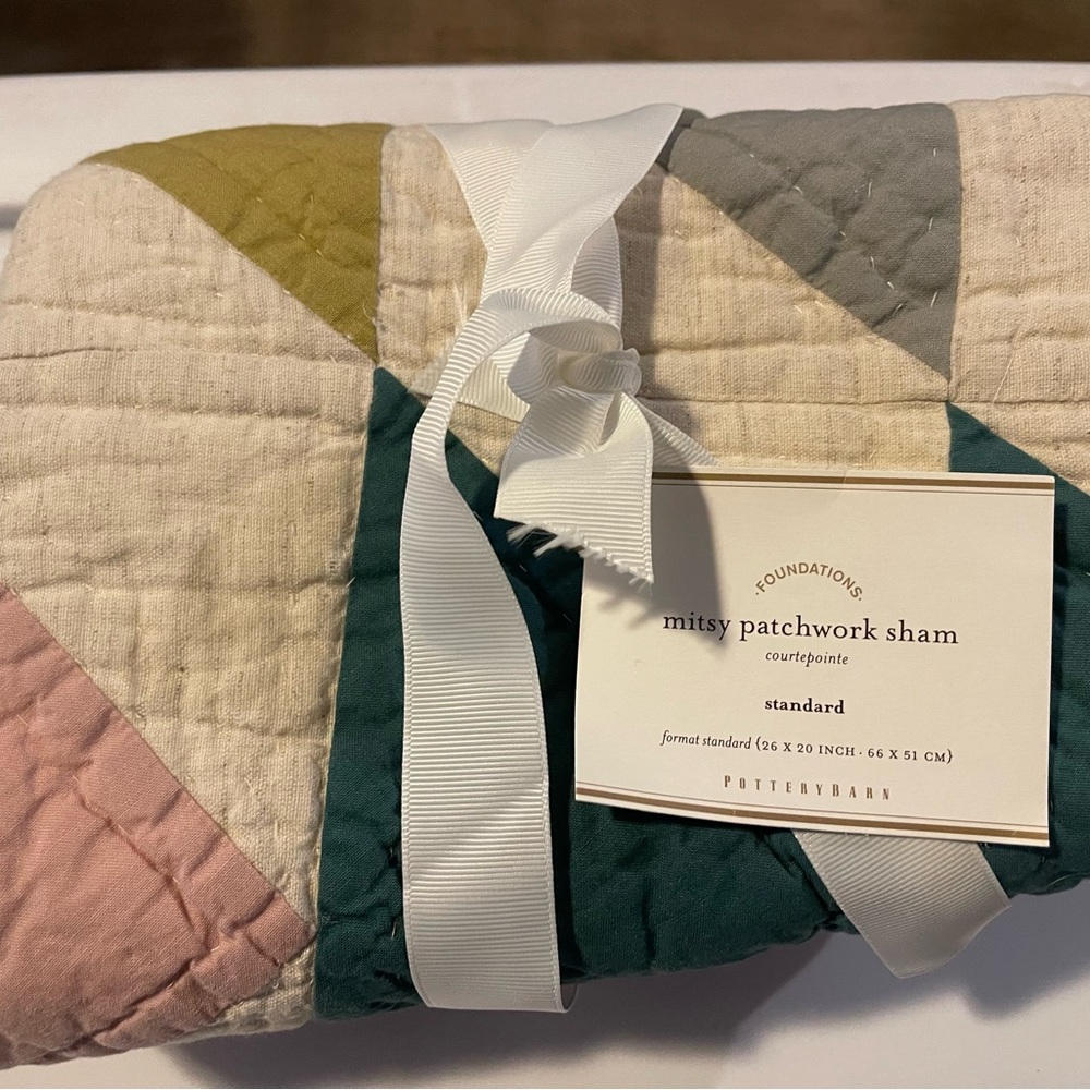New Pottery Barn Mitsy Flying Geese Patchwork Standard Bed Sham, 20X26